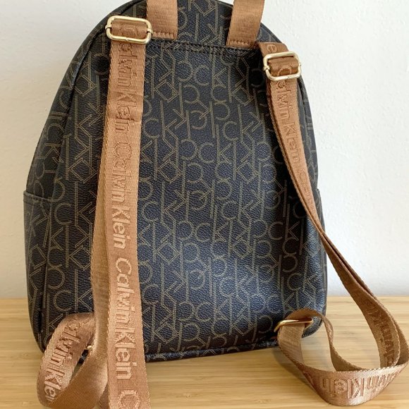 Large Brown Monogram Calvin Klein Backpack - Picture 3 of 7